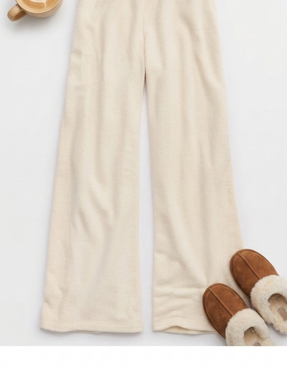 NWT AERIE Cozy Cream Wide-Leg Fleece Pants Size Large